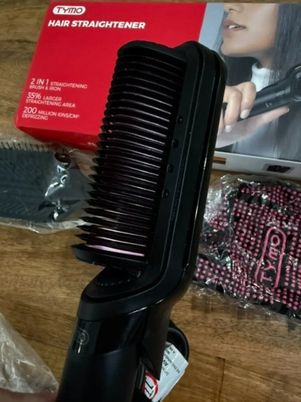 TYMO Flipro Hair Straightener Comb Brush 2 in 1 Flat Iron Anti Frizz 200M Ions